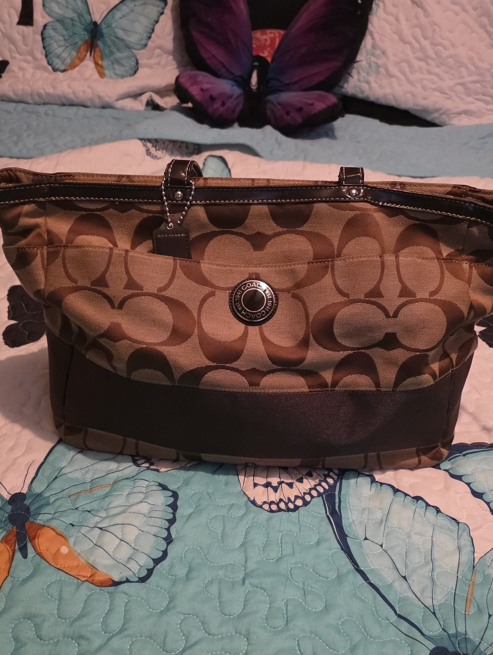 Coach Brown Signature Canvas Tote with Dark Brown Trim